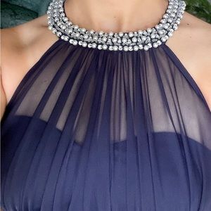 NWOT Formal dress navy blue speechless pearl beads sequins chiffon